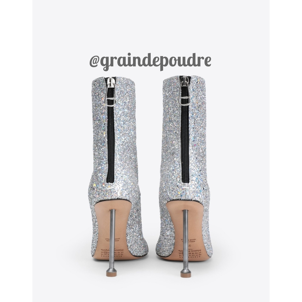 New! ๐HP๐ Margiela MM6 Silver Glitter Zip Back Nail Heel Ankle Boots 39 8.5 - Picture 5 of 6